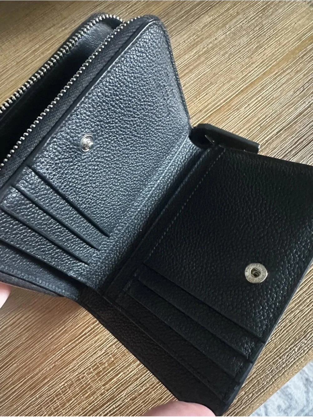 Saint Laurent Black Pebbled Leather Zip Around Wallet